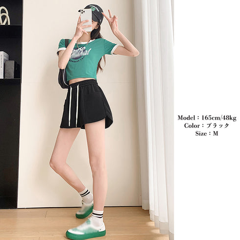 ショートパンツ ハイウエスト短パン 韓国 レディースボトムス Aライン セクシー ホットパンツ ウエストゴム ゆったり 体型カバー カジュアル 脚長 おしゃれ 夏 99WLFS-008