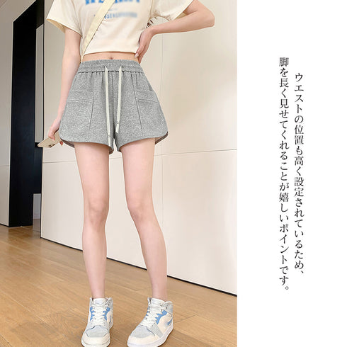 ショートパンツ ハイウエスト短パン 韓国 レディースボトムス Aライン セクシー ホットパンツ ウエストゴム ゆったり 体型カバー カジュアル 脚長 おしゃれ 夏 99WLFS-008