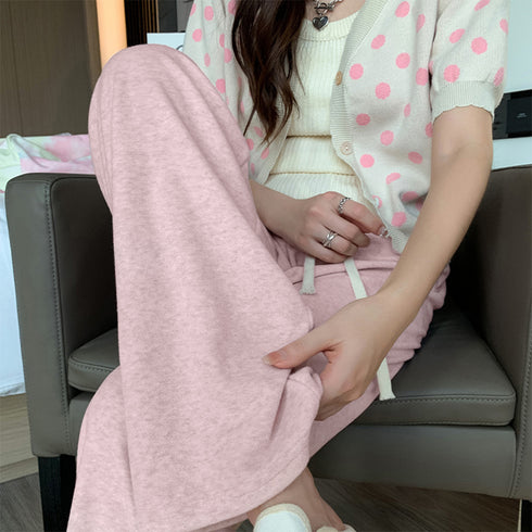 セミワイドパンツ 秋冬ルームウェア 韓国 レディースボトムス ストレートパンツ ロングパンツ ウエストゴム 暖かい カジュアル おしゃれ スウェットパンツ 99WLFS-009