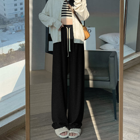 セミワイドパンツ 秋冬ルームウェア 韓国 レディースボトムス ストレートパンツ ロングパンツ ウエストゴム 暖かい カジュアル おしゃれ スウェットパンツ 99WLFS-009