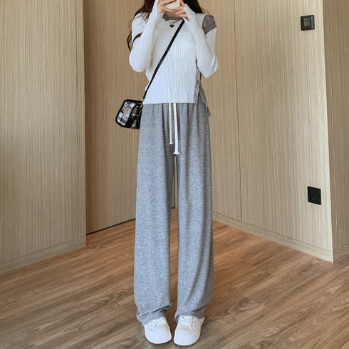 セミワイドパンツ 秋冬ルームウェア 韓国 レディースボトムス ストレートパンツ ロングパンツ ウエストゴム 暖かい カジュアル おしゃれ スウェットパンツ 99WLFS-009