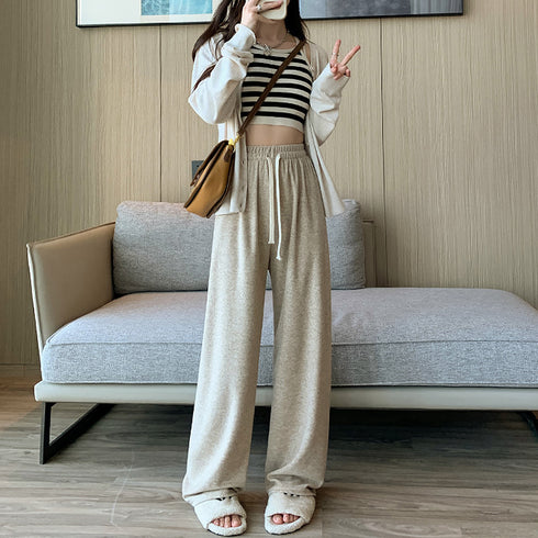 セミワイドパンツ 秋冬ルームウェア 韓国 レディースボトムス ストレートパンツ ロングパンツ ウエストゴム 暖かい カジュアル おしゃれ スウェットパンツ 99WLFS-009