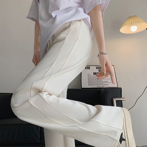 無地ロングパンツ 厚手 脚長パンツ 秋冬 レディース ウエストゴム ストレートパンツ セミワイドパンツ 着やせ 韓国 おしゃれ カジュアル 楽ちん 99WLFS-010