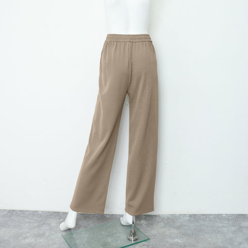 無地ロングパンツ 厚手 脚長パンツ 秋冬 レディース ウエストゴム ストレートパンツ セミワイドパンツ 着やせ 韓国 おしゃれ カジュアル 楽ちん 99WLFS-010
