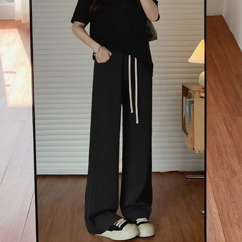 無地ロングパンツ 厚手 脚長パンツ 秋冬 レディース ウエストゴム ストレートパンツ セミワイドパンツ 着やせ 韓国 おしゃれ カジュアル 楽ちん 99WLFS-010