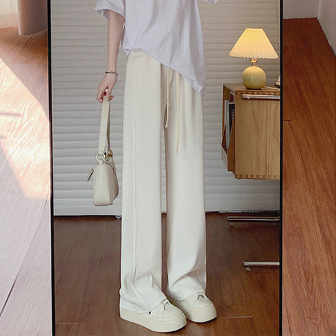 無地ロングパンツ 厚手 脚長パンツ 秋冬 レディース ウエストゴム ストレートパンツ セミワイドパンツ 着やせ 韓国 おしゃれ カジュアル 楽ちん 99WLFS-010