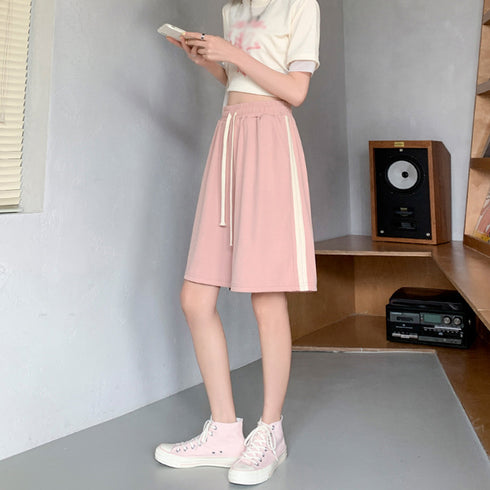 ショートパンツ スウェットパンツ 韓国夏 レディースボトムス 膝上丈 イージー リラックスパンツ 短パン サイドライン ゆったり ダンス衣装 ルームウェア 運動着 99WLFS-012