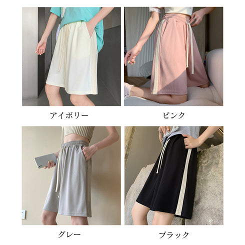 ショートパンツ スウェットパンツ 韓国夏 レディースボトムス 膝上丈 イージー リラックスパンツ 短パン サイドライン ゆったり ダンス衣装 ルームウェア 運動着 99WLFS-012