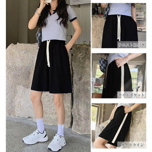 ショートパンツ スウェットパンツ 韓国夏 レディースボトムス 膝上丈 イージー リラックスパンツ 短パン サイドライン ゆったり ダンス衣装 ルームウェア 運動着 99WLFS-012
