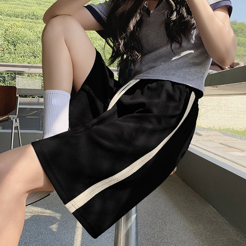 ショートパンツ スウェットパンツ 韓国夏 レディースボトムス 膝上丈 イージー リラックスパンツ 短パン サイドライン ゆったり ダンス衣装 ルームウェア 運動着 99WLFS-012