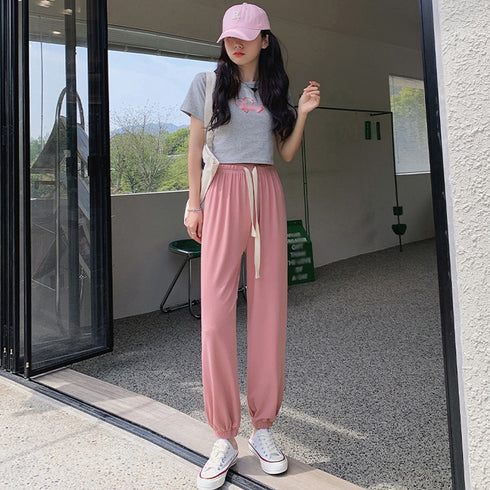 ジョガーパンツ リラックスパンツ 韓国 レディースボトムス ハイウエスト ゆったり ズボン ウエストゴム 部屋着 ルームウェア カジュアル 大人 可愛い ダンス 99WLFS-014