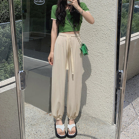 ジョガーパンツ リラックスパンツ 韓国 レディースボトムス ハイウエスト ゆったり ズボン ウエストゴム 部屋着 ルームウェア カジュアル 大人 可愛い ダンス 99WLFS-014