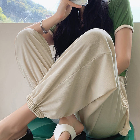 ジョガーパンツ リラックスパンツ 韓国 レディースボトムス ハイウエスト ゆったり ズボン ウエストゴム 部屋着 ルームウェア カジュアル 大人 可愛い ダンス 99WLFS-014