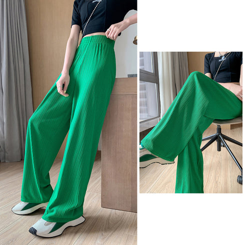 セミワイドパンツ プリーツパンツ 美脚 レディースボトムス 韓国 ストレートパンツ ロングパンツ ウエストゴム カジュアル フェミニンおしゃれ デート服春夏秋 99WSFS-001