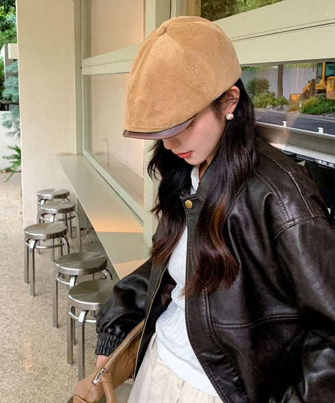 ハンチング レディース キャスケット キャップ 小顔ぼうし レトロ 大人 人気 可愛い 秋冬ハット おしゃれ帽子 コーデュロイ 合皮 韓国ファッション 99XBMY-008