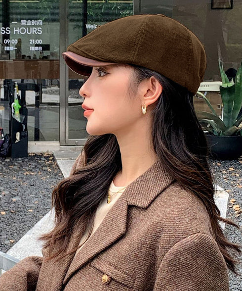 ハンチング レディース キャスケット キャップ 小顔ぼうし レトロ 大人 人気 可愛い 秋冬ハット おしゃれ帽子 コーデュロイ 合皮 韓国ファッション 99XBMY-008
