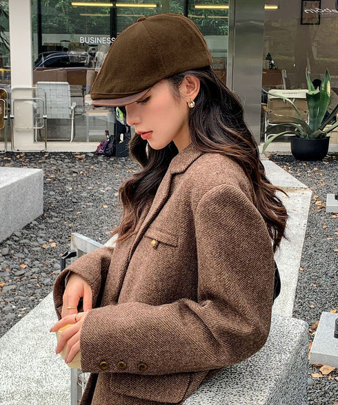 ハンチング レディース キャスケット キャップ 小顔ぼうし レトロ 大人 人気 可愛い 秋冬ハット おしゃれ帽子 コーデュロイ 合皮 韓国ファッション 99XBMY-008