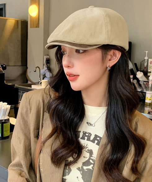ハンチング レディース キャスケット キャップ 小顔ぼうし レトロ 大人 人気 可愛い 秋冬ハット おしゃれ帽子 コーデュロイ 合皮 韓国ファッション 99XBMY-008
