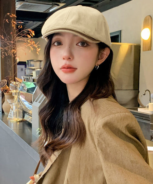 ハンチング レディース キャスケット キャップ 小顔ぼうし レトロ 大人 人気 可愛い 秋冬ハット おしゃれ帽子 コーデュロイ 合皮 韓国ファッション 99XBMY-008
