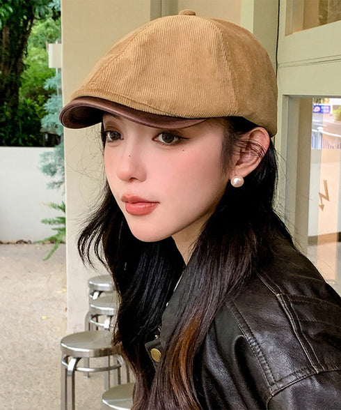 ハンチング レディース キャスケット キャップ 小顔ぼうし レトロ 大人 人気 可愛い 秋冬ハット おしゃれ帽子 コーデュロイ 合皮 韓国ファッション 99XBMY-008