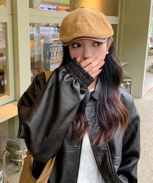 ハンチング レディース キャスケット キャップ 小顔ぼうし レトロ 大人 人気 可愛い 秋冬ハット おしゃれ帽子 コーデュロイ 合皮 韓国ファッション 99XBMY-008