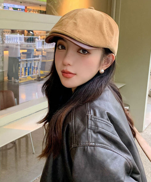 ハンチング レディース キャスケット キャップ 小顔ぼうし レトロ 大人 人気 可愛い 秋冬ハット おしゃれ帽子 コーデュロイ 合皮 韓国ファッション 99XBMY-008