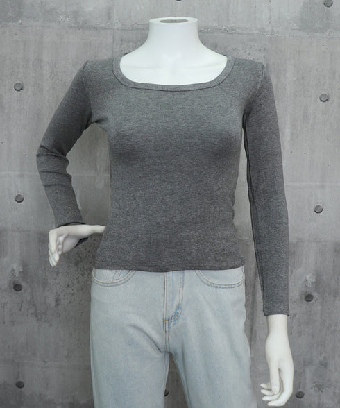 長袖Tシャツ ショート丈 Uネック 韓国 レディーストップス カットソー プルオーバー インナー セクシー シンプル 可愛い フィット 裏微起毛 部屋着 春秋冬 99XCFS-001