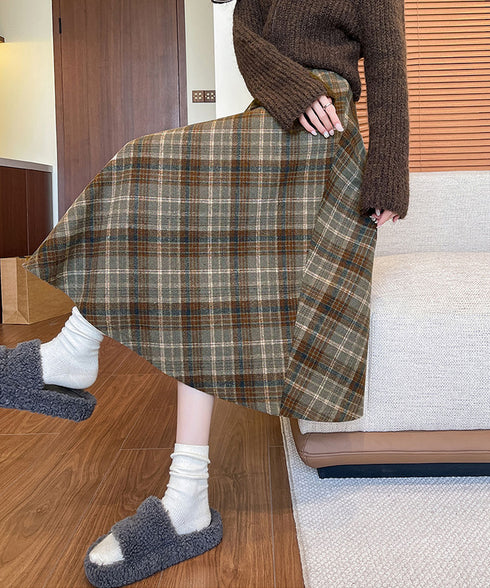 フレアスカート チェック柄 美脚 春秋冬 レディース 膝下丈スカート きれいめ ウエストゴム ハイウエスト ボトムス 体型カバー 大人可愛い おしゃれ 韓国風 99XCFS-004