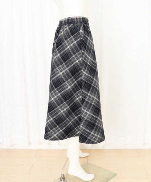 フレアスカート チェック柄 美脚 春秋冬 レディース 膝下丈スカート きれいめ ウエストゴム ハイウエスト ボトムス 体型カバー 大人可愛い おしゃれ 韓国風 99XCFS-004