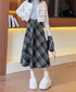 フレアスカート チェック柄 美脚 春秋冬 レディース 膝下丈スカート きれいめ ウエストゴム ハイウエスト ボトムス 体型カバー 大人可愛い おしゃれ 韓国風 99XCFS-004