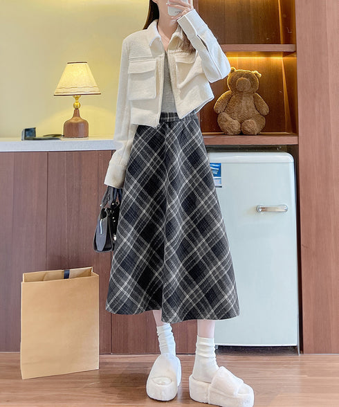 フレアスカート チェック柄 美脚 春秋冬 レディース 膝下丈スカート きれいめ ウエストゴム ハイウエスト ボトムス 体型カバー 大人可愛い おしゃれ 韓国風 99XCFS-004