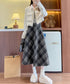 フレアスカート チェック柄 美脚 春秋冬 レディース 膝下丈スカート きれいめ ウエストゴム ハイウエスト ボトムス 体型カバー 大人可愛い おしゃれ 韓国風 99XCFS-004