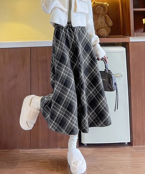 フレアスカート チェック柄 美脚 春秋冬 レディース 膝下丈スカート きれいめ ウエストゴム ハイウエスト ボトムス 体型カバー 大人可愛い おしゃれ 韓国風 99XCFS-004