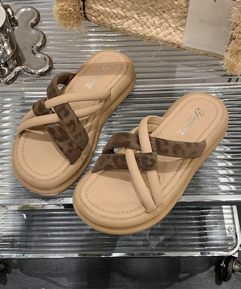 厚底 ミュールサンダル クロスベルト夏靴 レディース ヒョウ柄ストラップ コンフォートサンダル かかとなし おしゃれ 履きやすい カジュアル 大人可愛い 楽ちん 99XDMY-002