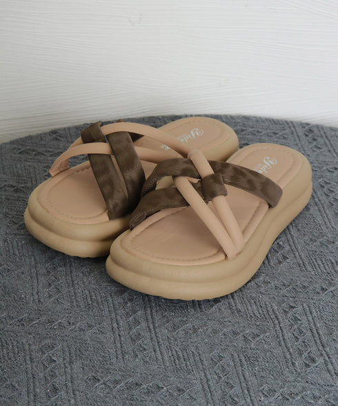 厚底 ミュールサンダル クロスベルト夏靴 レディース ヒョウ柄ストラップ コンフォートサンダル かかとなし おしゃれ 履きやすい カジュアル 大人可愛い 楽ちん 99XDMY-002