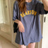 半袖Tシャツ レディース 韓国 英字ロゴ 全3色 プリントTシャツ カットソー シルエット 体型カバー ロング丈 ゆったり オルチャン カジュアル 古着風 99XHD-003