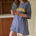 半袖Tシャツ レディース 韓国 英字ロゴ 全3色 プリントTシャツ カットソー シルエット 体型カバー ロング丈 ゆったり オルチャン カジュアル 古着風 99XHD-003