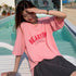 半袖Tシャツ レディース 韓国 英字ロゴ 全3色 プリントTシャツ カットソー シルエット 体型カバー ロング丈 ゆったり オルチャン カジュアル 古着風 99XHD-003