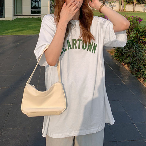 半袖Tシャツ レディース 韓国 英字ロゴ 全3色 プリントTシャツ カットソー シルエット 体型カバー ロング丈 ゆったり オルチャン カジュアル 古着風 99XHD-003