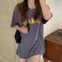 半袖Tシャツ レディース 韓国 英字ロゴ 全3色 プリントTシャツ カットソー シルエット 体型カバー ロング丈 ゆったり オルチャン カジュアル 古着風 99XHD-003