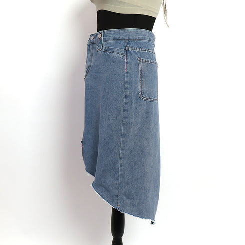 デニムスカート レディース ダメージ加工 夏 Aライン タイト美ライン 韓国風 ハイウエスト ボトムス 裾フリンジ 美脚 脚長 セクシー 大人 カジュアル 99XHD-009