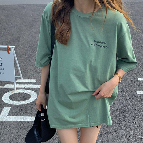 ワンポイント Tシャツ レディース 春夏 半袖Tシャツ トップス オルチャン ロング丈 ゆったり カットソー ラウンドネック カジュアル 韓国風 おしゃれ 99XHD-010