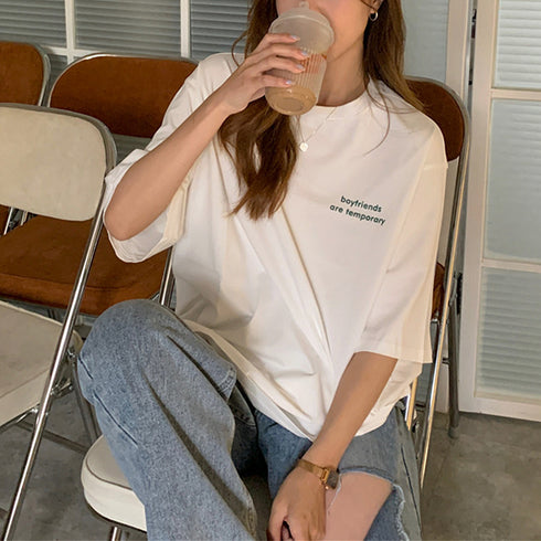 ワンポイント Tシャツ レディース 春夏 半袖Tシャツ トップス オルチャン ロング丈 ゆったり カットソー ラウンドネック カジュアル 韓国風 おしゃれ 99XHD-010