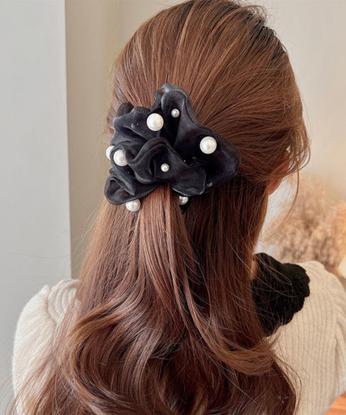 キラキラシュシュ 透け感 フェイクパール レディース 大人 可愛い ヘアゴム おしゃれ ヘアアレンジ 髪留め 髪飾り 簡単 まとめ髪 人気 デート 発表会 雑貨 99XHSP-001