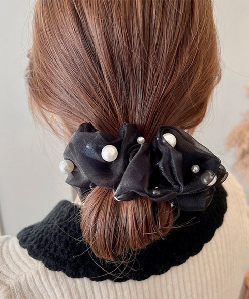 キラキラシュシュ 透け感 フェイクパール レディース 大人 可愛い ヘアゴム おしゃれ ヘアアレンジ 髪留め 髪飾り 簡単 まとめ髪 人気 デート 発表会 雑貨 99XHSP-001