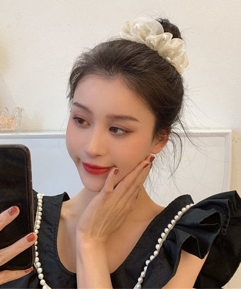 キラキラシュシュ 透け感 フェイクパール レディース 大人 可愛い ヘアゴム おしゃれ ヘアアレンジ 髪留め 髪飾り 簡単 まとめ髪 人気 デート 発表会 雑貨 99XHSP-001