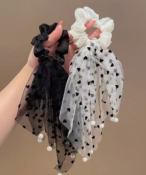 チュールシュシュ ハート 韓国風ヘアゴム レディース ヘアアクセサリー フェイクパール まとめ髪 髪留め おしゃれ カジュアルまとめ髪 ヘアアレンジグッズ 発表会 99XHSP-002
