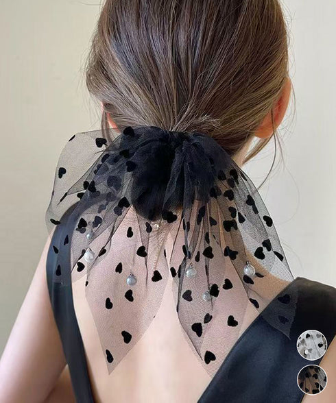 チュールシュシュ ハート 韓国風ヘアゴム レディース ヘアアクセサリー フェイクパール まとめ髪 髪留め おしゃれ カジュアルまとめ髪 ヘアアレンジグッズ 発表会 99XHSP-002