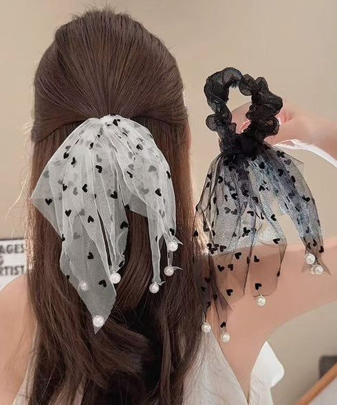チュールシュシュ ハート 韓国風ヘアゴム レディース ヘアアクセサリー フェイクパール まとめ髪 髪留め おしゃれ カジュアルまとめ髪 ヘアアレンジグッズ 発表会 99XHSP-002