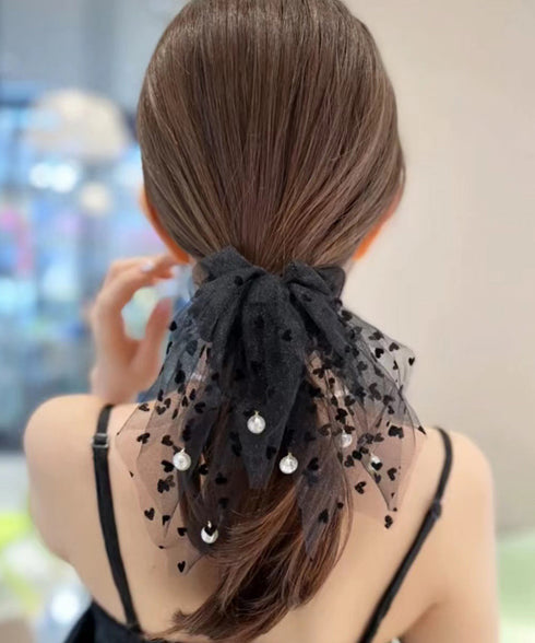 チュールシュシュ ハート 韓国風ヘアゴム レディース ヘアアクセサリー フェイクパール まとめ髪 髪留め おしゃれ カジュアルまとめ髪 ヘアアレンジグッズ 発表会 99XHSP-002